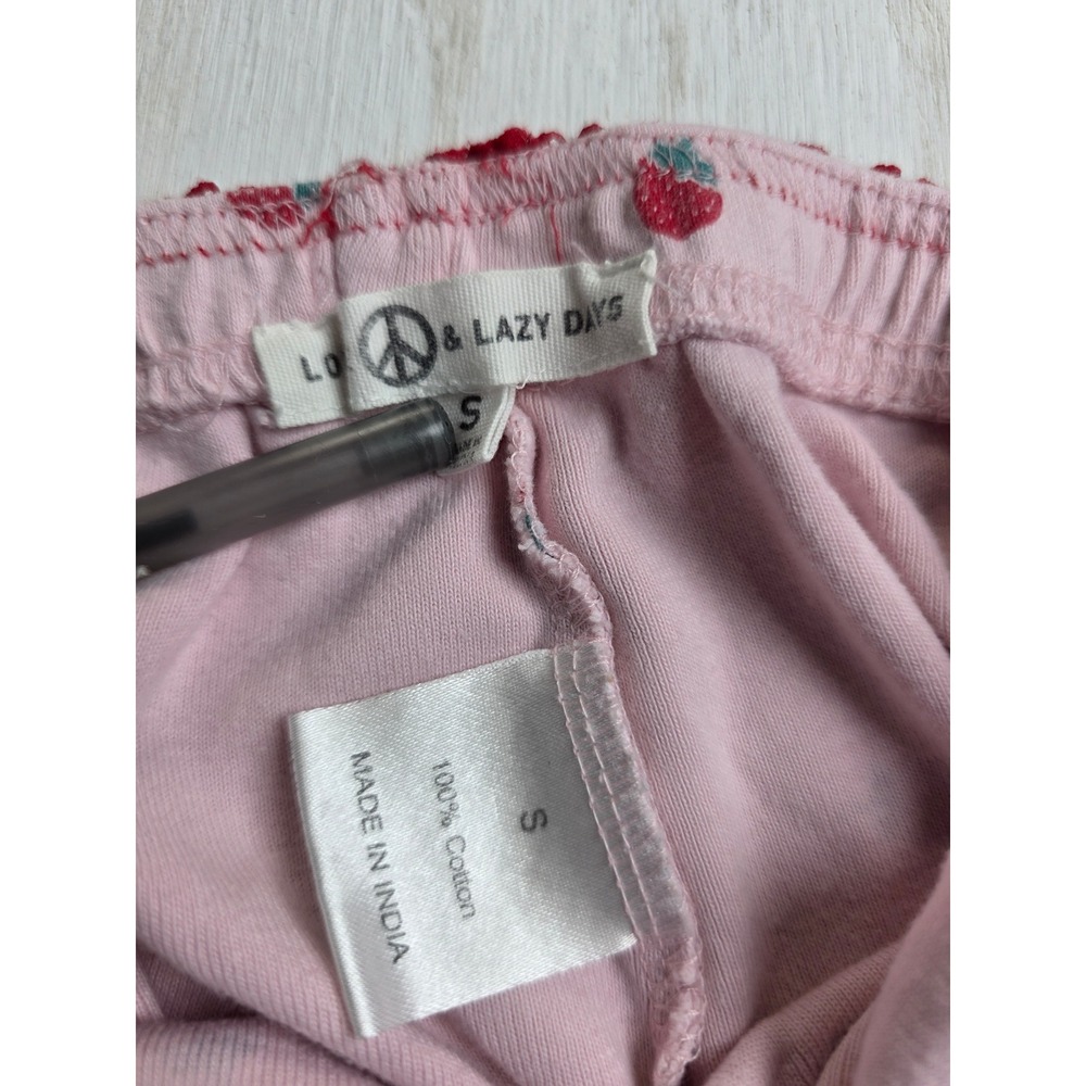 Love & Lazy Days Strawberry Pajama Set Pink Cotton Lace Cottagecore Kids Small - Picture 2 of 6